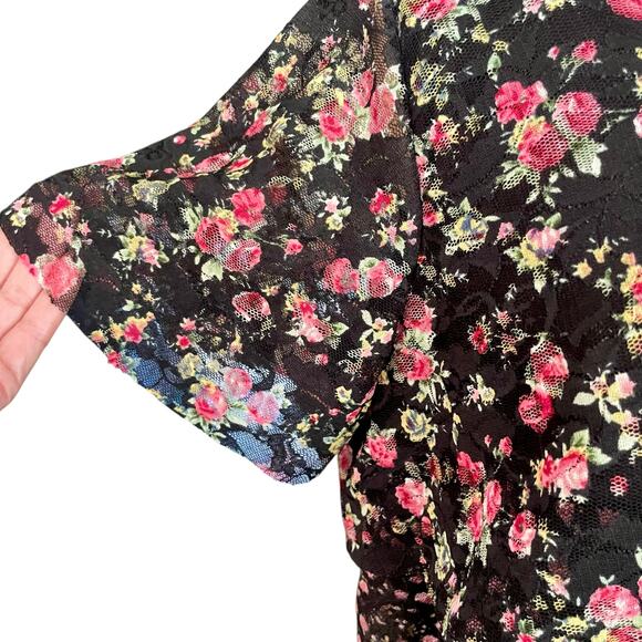 North Style Dark Floral Mesh Tiered Ruffled Blouse Size 1X Bohemian Romantic - Picture 4 of 7